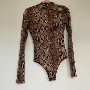 I Am Gia Snake Print Cheminy Collar Long Sleeves Bodysuit